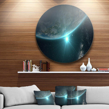 Sunrise in Earth from Space - Landscape Round Metal Wall Art